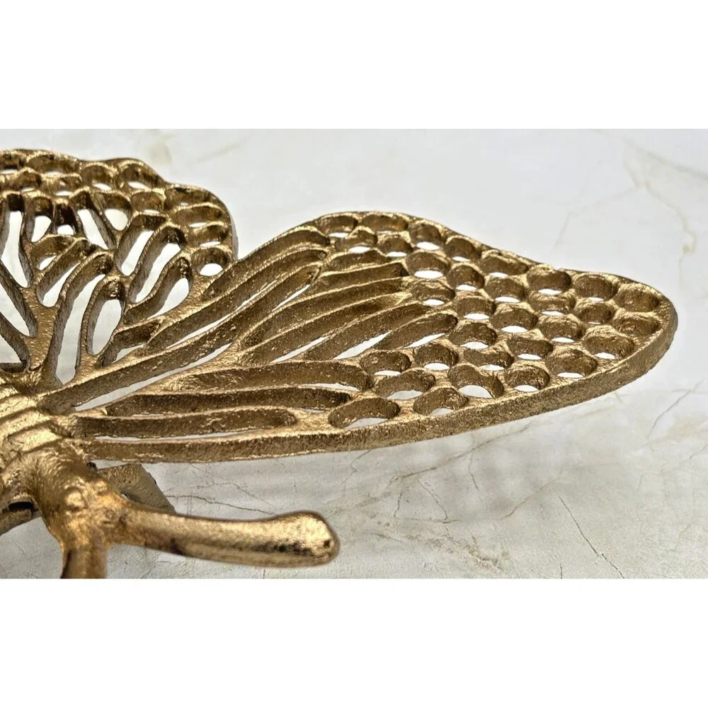 Aluminum Metal Filligree Butterfly Trivet Champagne Gold Tone Hot Plate‎ NEW!